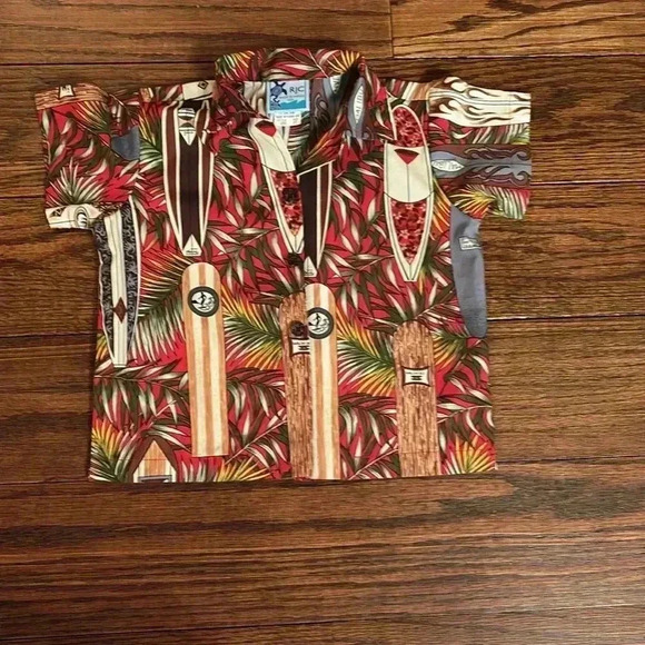 RJC Made In Hawaii Boys Button Down Shirt With Surf Board & Palm Tree Design 3T - Picture 2 of 7